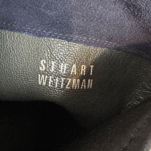 Stuart Weitzman 5050 Quilted Navy Blue Suede Black Over the Knee Boots 9.5 - Picture 6 of 8